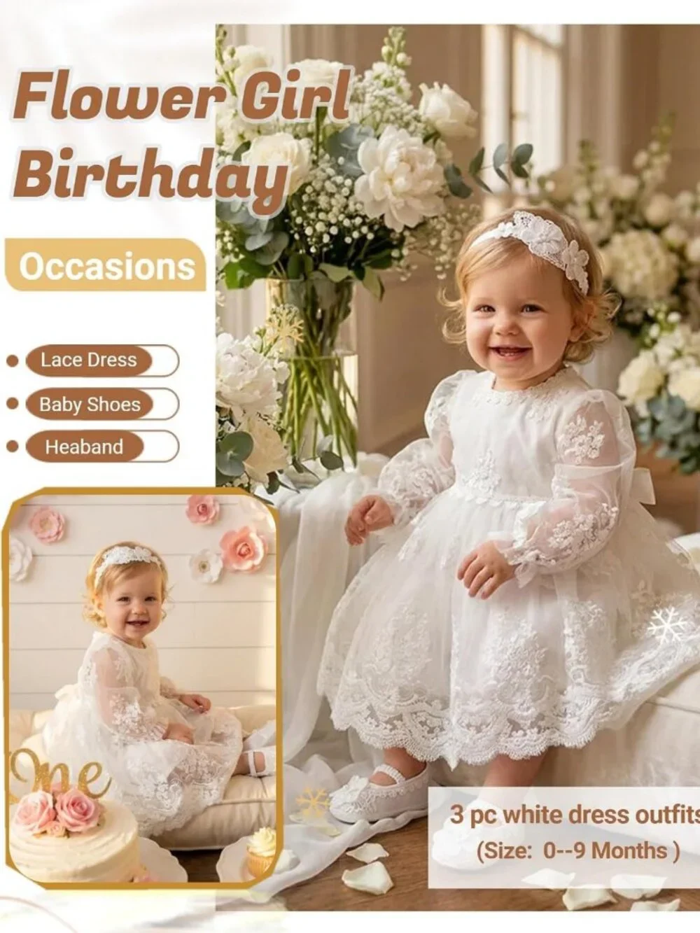 Adorable Floral Baby Girl Dress Set 0-9 Months | Baptism Outfit with Shoes